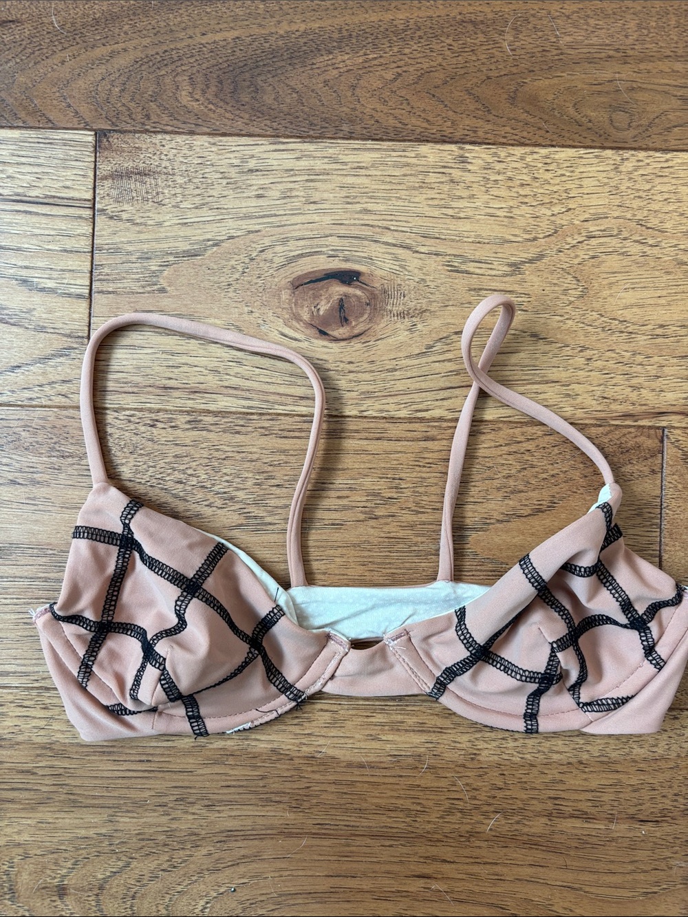 acacia swimwear Blush Pink Underwire Bralette with Black Grid Stitch